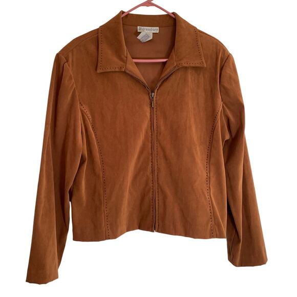 Dress Barn Brown Orange Cropped Jacket Large Western Stitches Full Zip Boho Fall - Picture 1 of 4